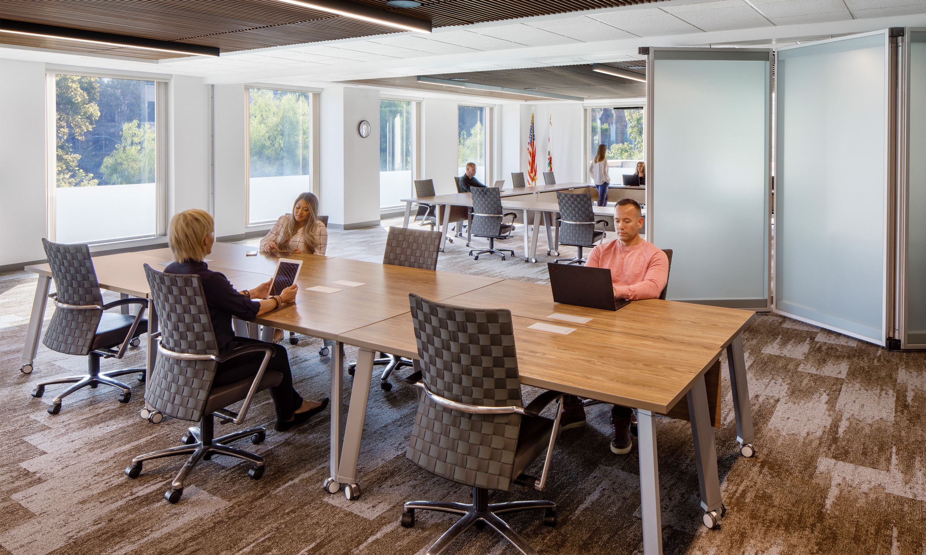 Preview of Agility | 60” x 30” Training Table | Formica Natural Walnut Top | Foil Powder Coat Base | Casters | Tech Node 