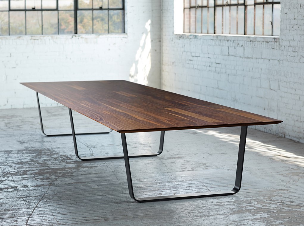Preview of Baja | Conference Table | Planked Walnut Veneer | Hoop Base | Warehouse Shot