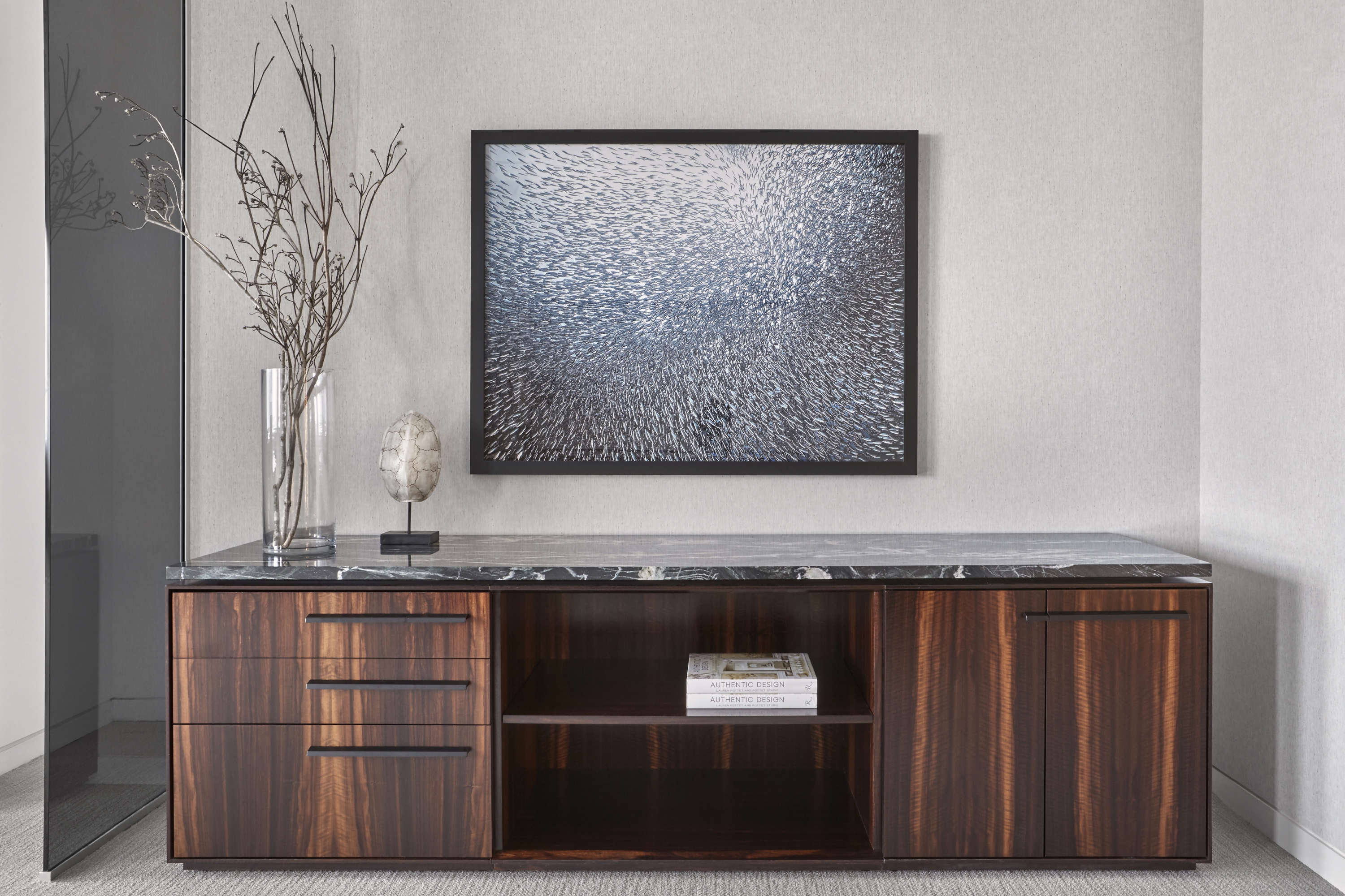 Ascari Credenza Custom Veneer Stone Top Chicago Showroom