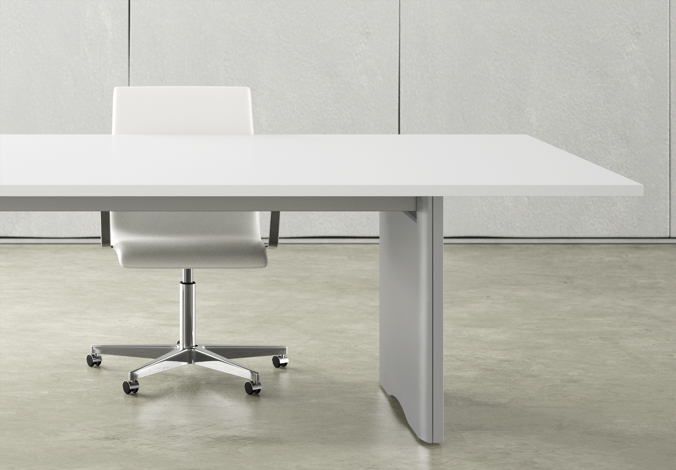 Preview of Flow | Conference Table | Rectangle Bright White Laminate Top | Foil Powdercoat Panel Base 