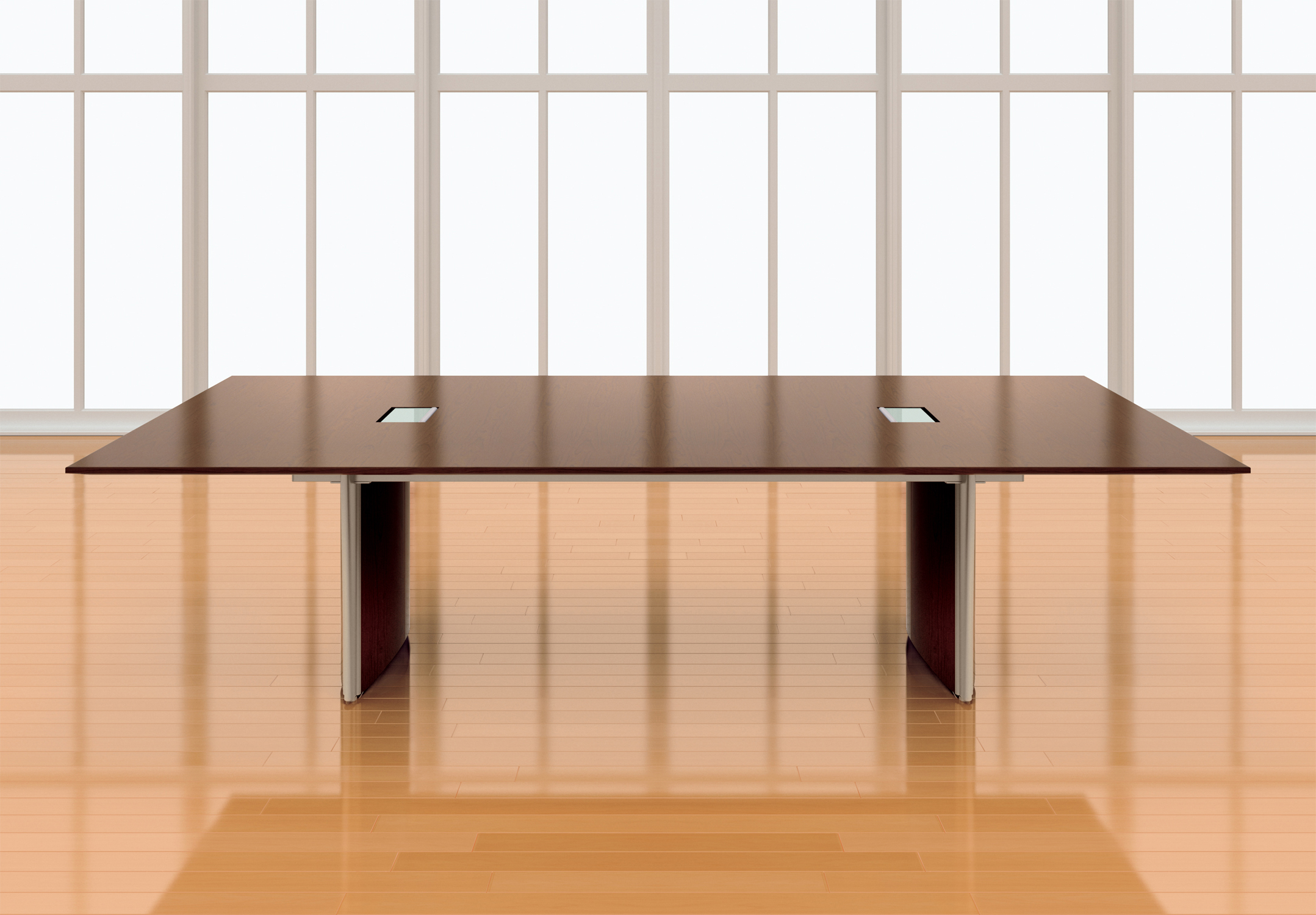 Preview of Saber | Conference Table | Rectangle G25 Natural Walnut Veneer | Panel Base | Power Matrix | Side View 