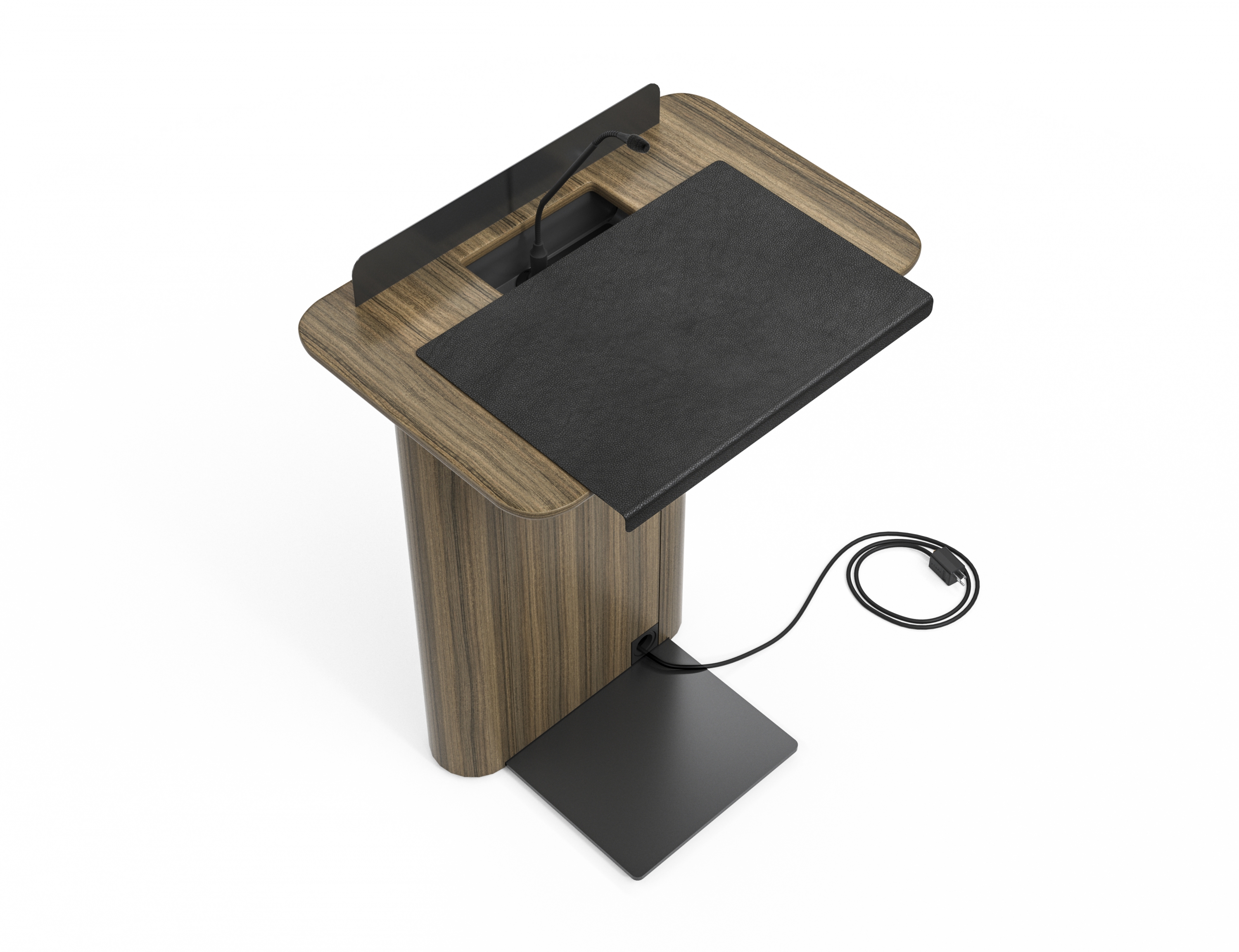 Preview of Summit Lectern | Canyon Paldao Veneer | Storm Powder Coat | Black Leather Blotter 