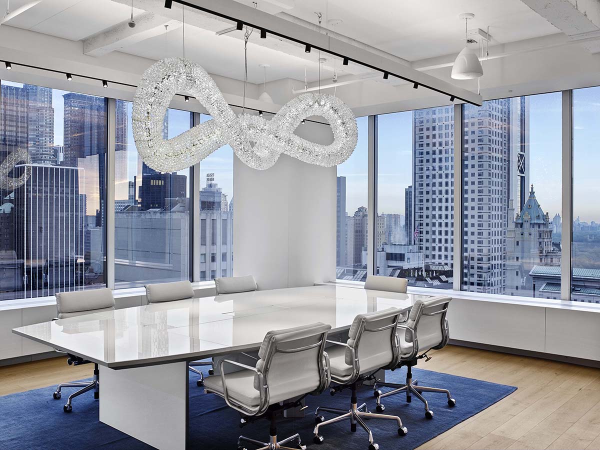 Tavola Conference Table White Glass Top Swarovski Headquarters