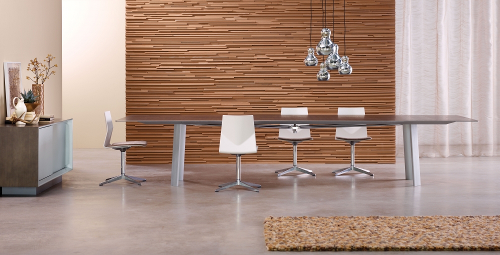 Preview of Kai | Conference Table | Rectangle Veneer Top | Clear Anodized Metal Legs | Matching Credenza