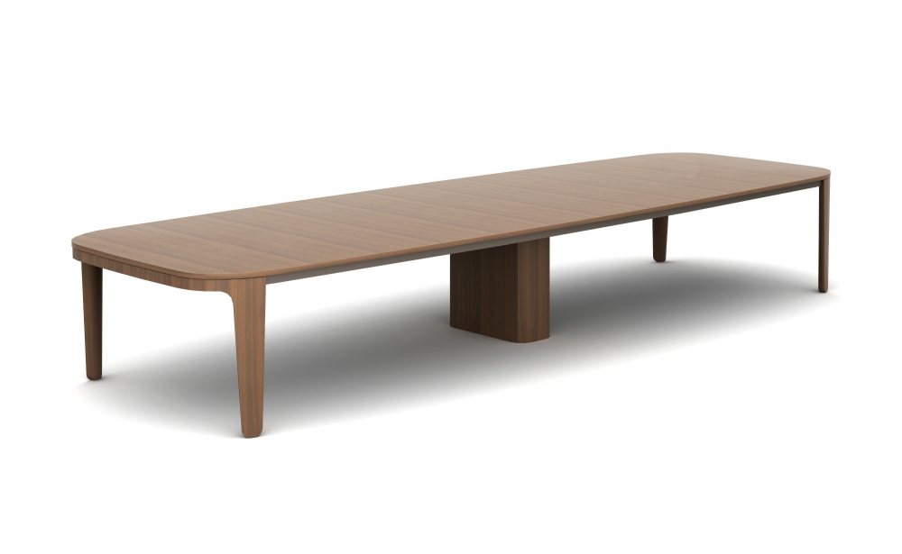 Preview of Alev Meeting | Classic Top | Otter Walnut Veneer | Aged Bronze Powdercoat Metal Rail | Structural Center Base