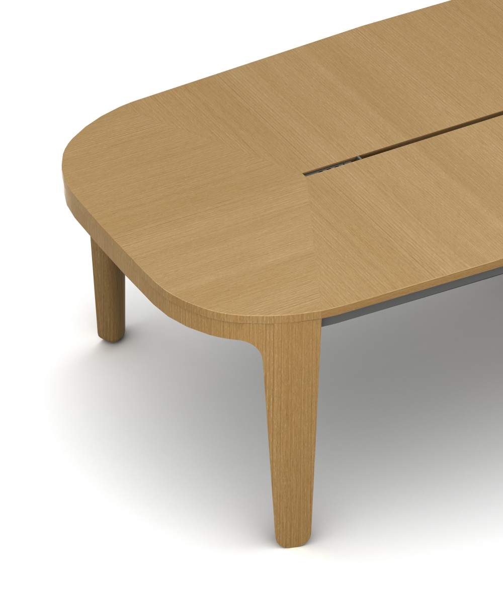 Preview of Alev Meeting | Conference Table | Walnut Linea Veneer | Storm Powdercoat | Segmented Top Table | Sliding USB
