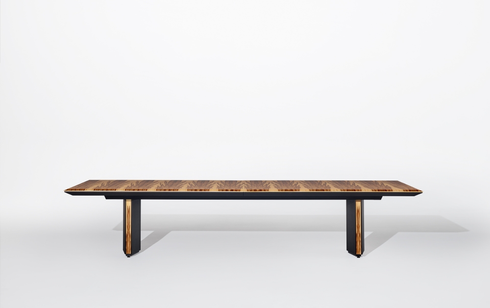 Preview of Ascari Conference | Custom Veneer Rectangle Table | Leather Wrapped Closed Panel Base