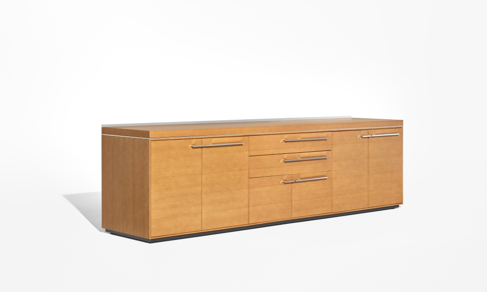 Preview of Ascari Credenza | Custom Anigre Veneer | Polished Chrome Metal Details | Side View