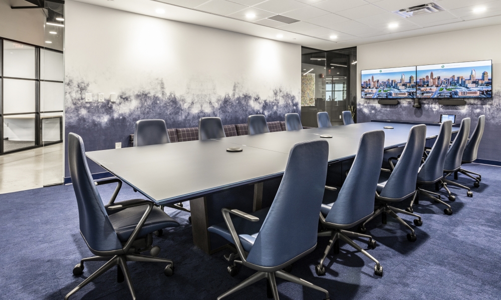 Preview of Crossbeam | Custom Conference Table | Custom Blue Glass Top | Parallel Design Group 