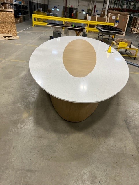 Preview of Custom | Conference Table | Oval Shape with Island base | Veneer and Quartz Top | 2