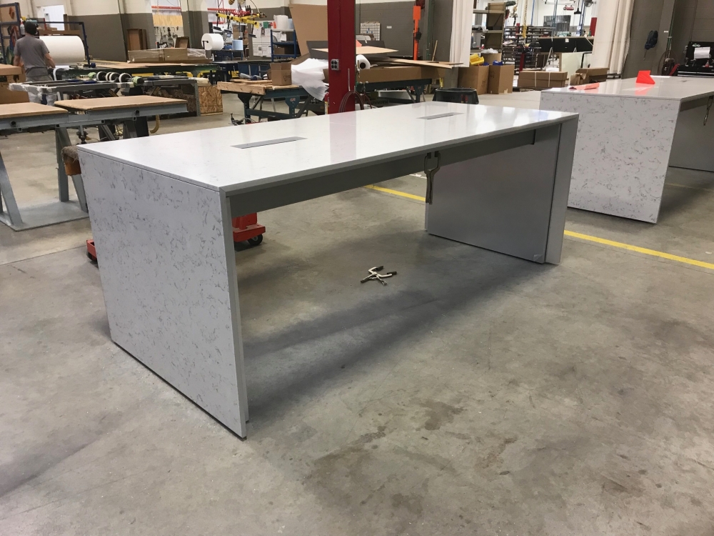 Preview of Tavola | Custom | Standing Height Table | Haida Quartz Top and Base