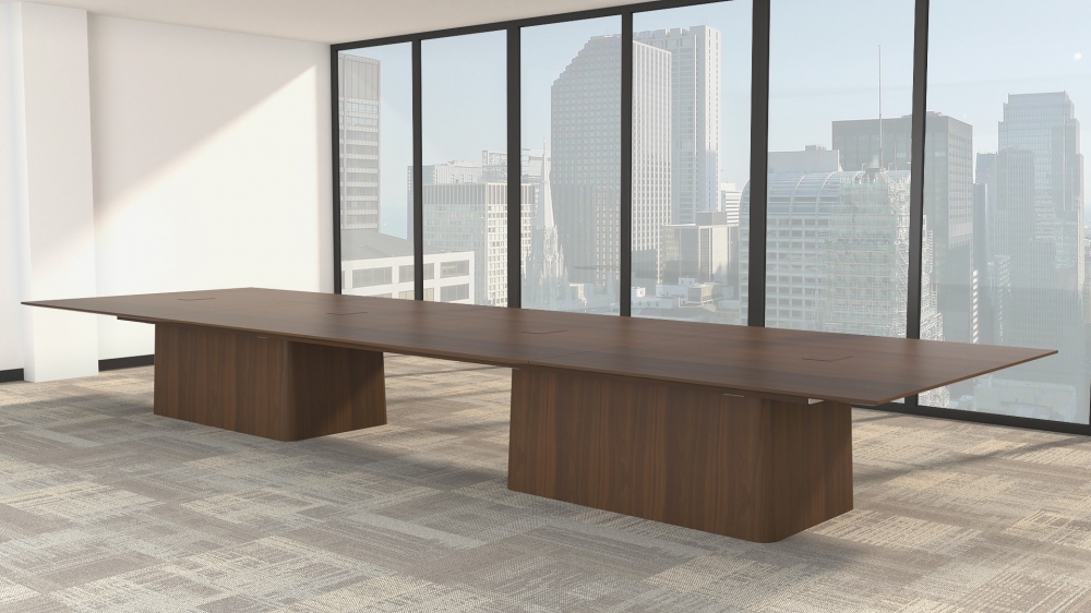 Preview of Flow | Conference Table | Rectangle Walnut Veneer Top | Custom 2 Island Base
