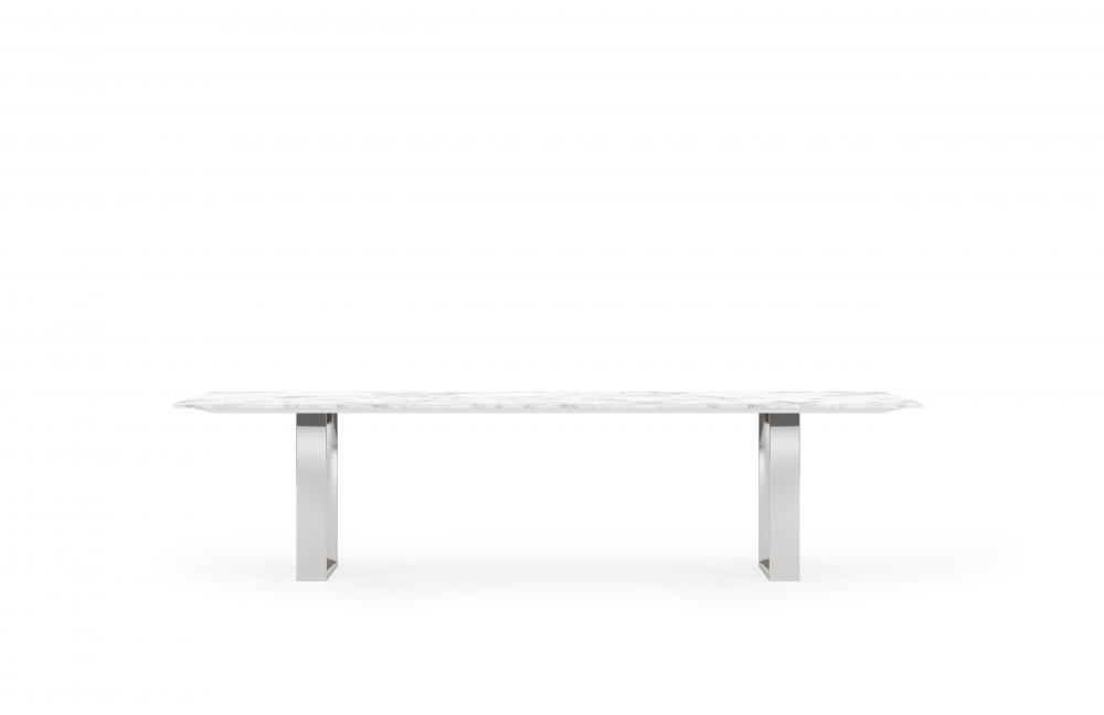 Preview of Flow | Conference Table | Carrara Marble Stone Top | Polished Chrome Hoop Base