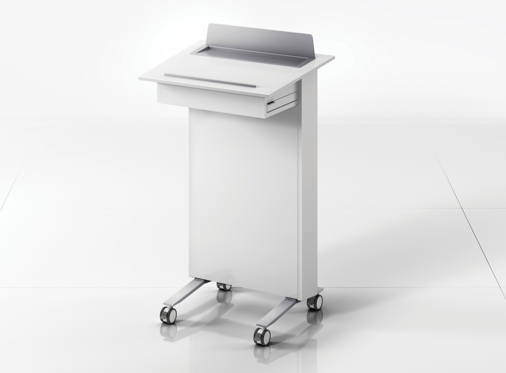 Preview of High Tech Lectern | Column | Cloud Painted Case | Clear Anodized Glides 
