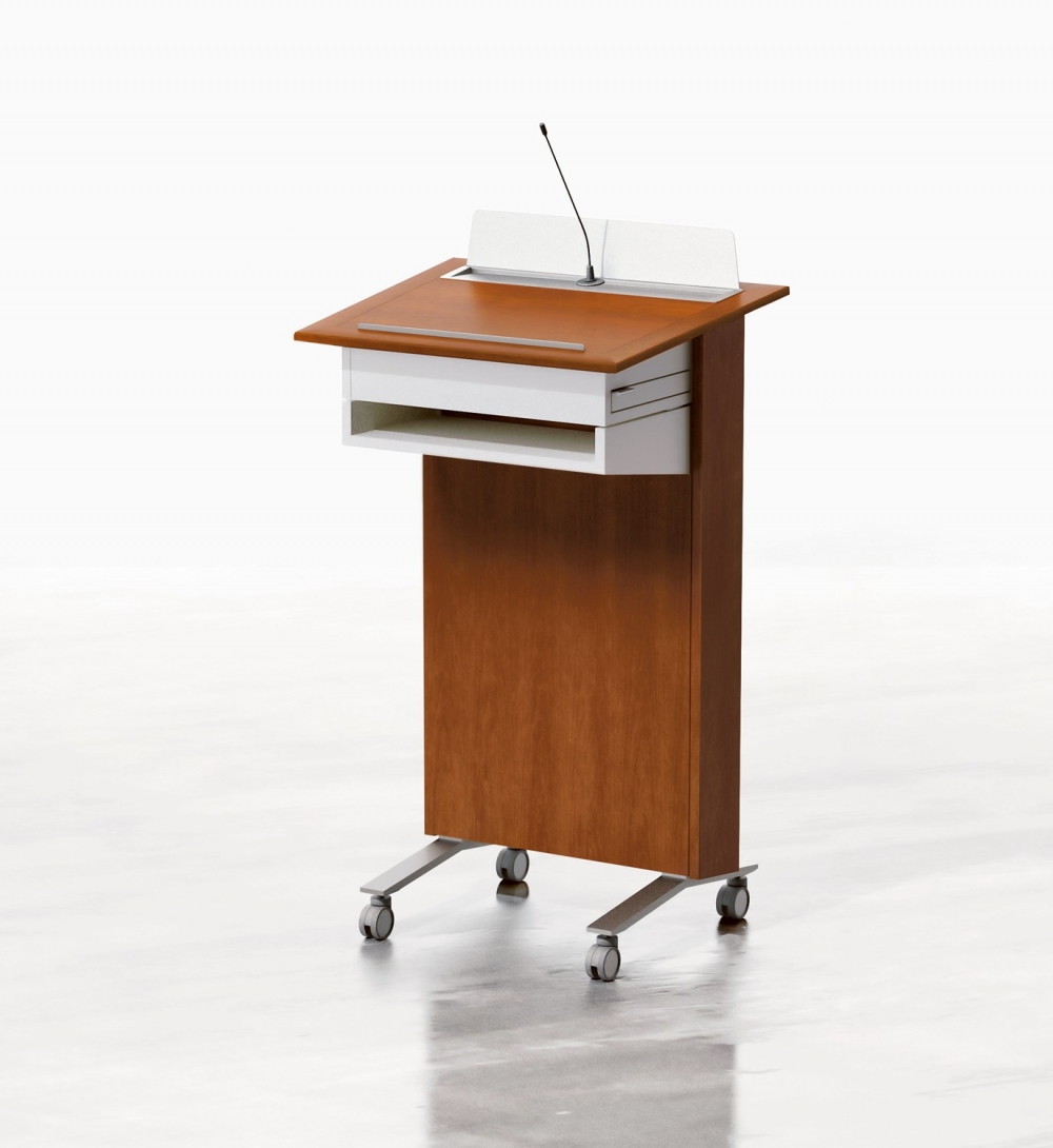 Preview of High Tech Lectern | Column | G20 Sherry Cherry Veneer | Clear Anodized Glides