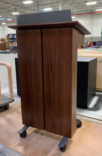 Preview of High Tech Lectern | G25 Walnut Veneer | Shadow Powder Coat Metal Accents | Front View