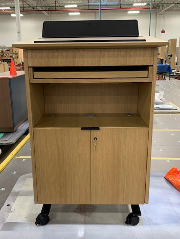 Preview of High Tech Lectern | M02 Wheat Veneer | Black Powder Coat Metal Accents | Back View