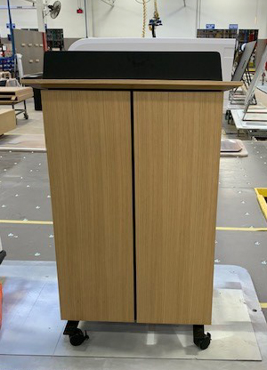 Preview of High Tech Lectern | M02 Wheat Veneer | Black Powder Coat Metal Accents | Front View