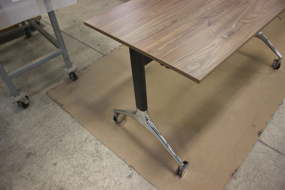Preview of MYNE™ | Training Table | Walnut Laminate Top | Storm Powdercoat Legs | Chrome Foot | Detail
