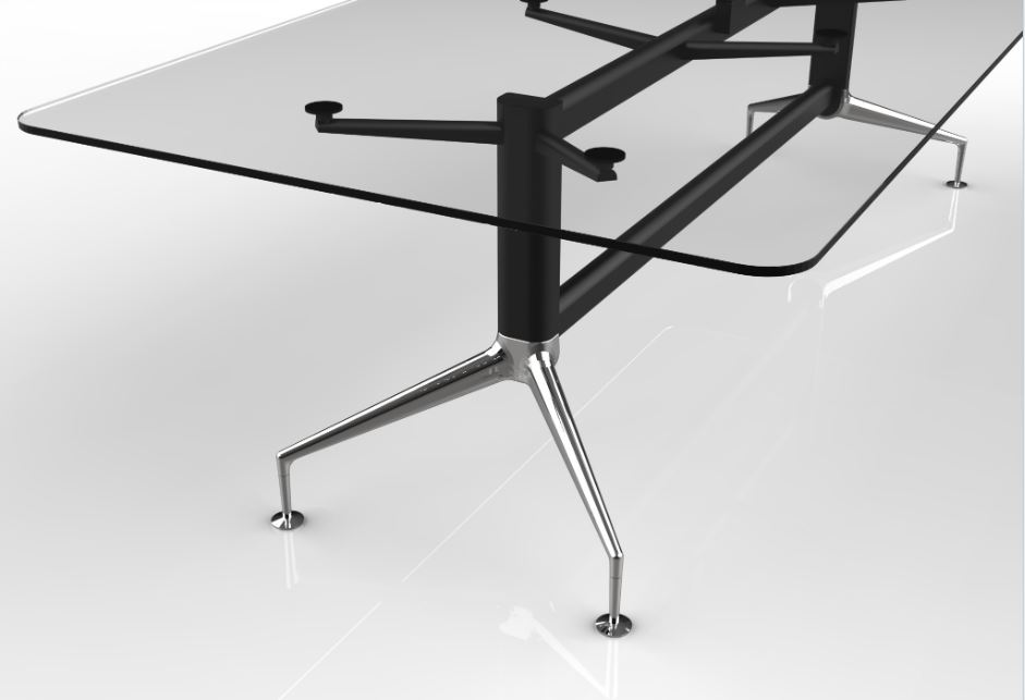 Preview of MYNE Meeting | Meeting Table | Clear Glass | Black Powdercoat Base | Polished Chrome Legs