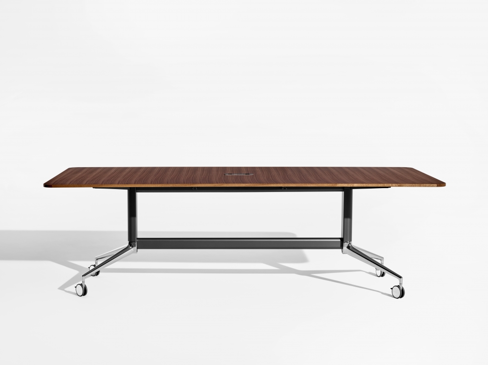 Preview of MYNE Meeting | Conference Table | Veneer Top | Black Powdercoat Base | Polished Chrome Feet | Casters 