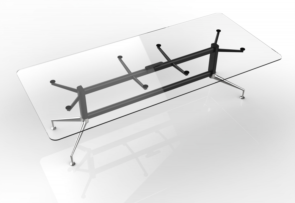 Preview of MYNE Meeting | Conference Table | Clear Glass Top | Black Powdercoat Base | Polished Chrome Legs and Glides 