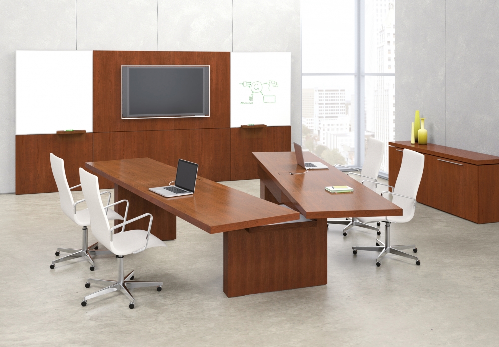 Preview of Neos | Conference Table | G95 Spring Cherry Veneer | Articulating Table | Open
