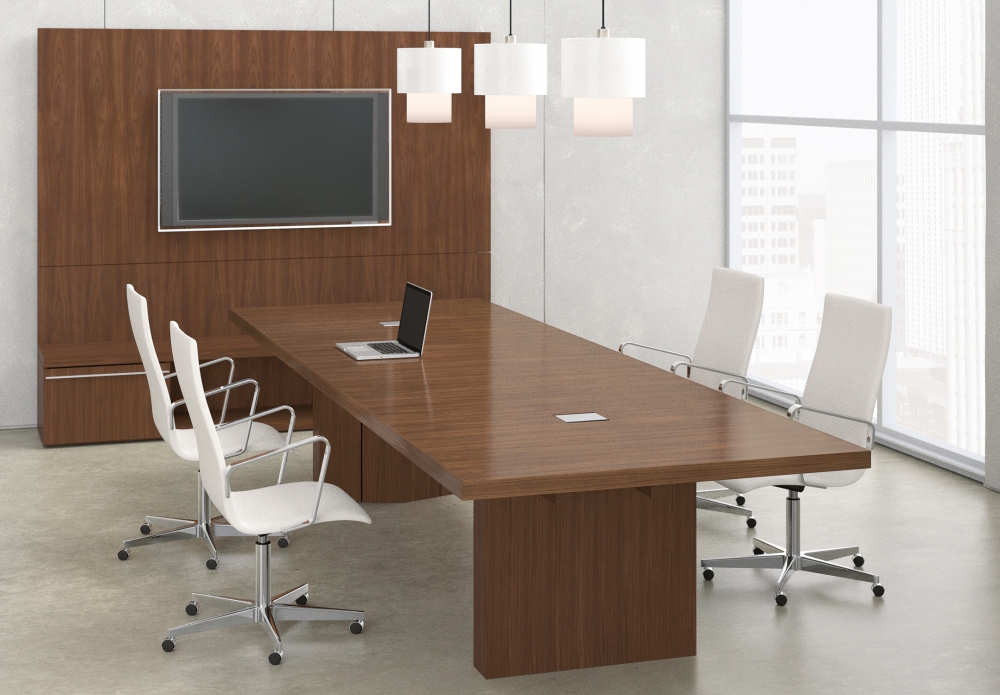 Preview of Neos | Conference Table | Rectangle Natural Walnut Veneer Top | Veneer Panel Base 