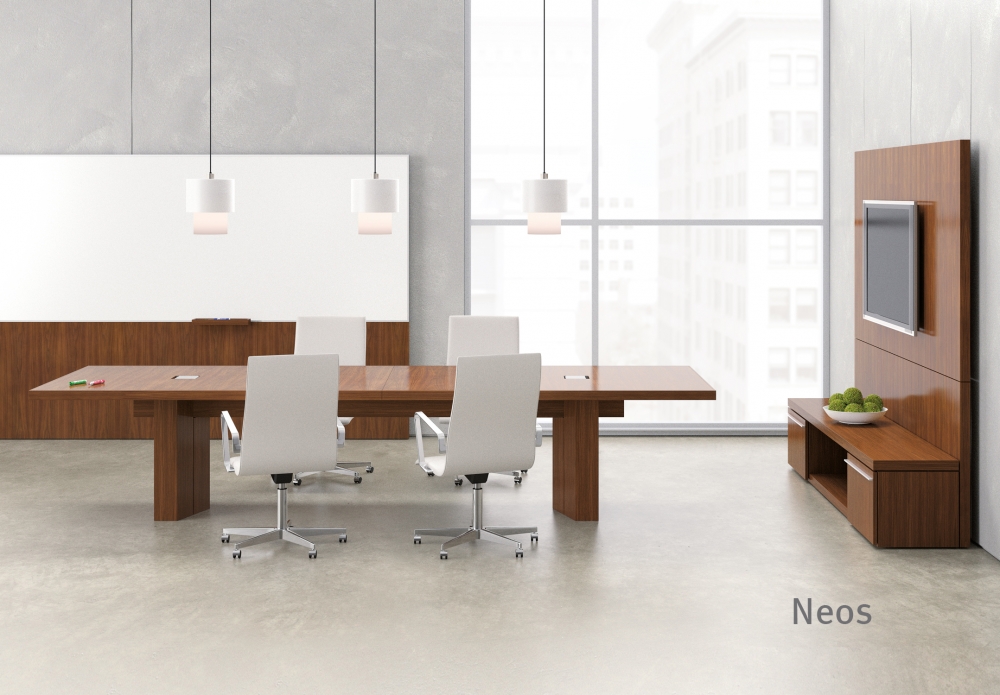 Preview of Neos | Conference Table | Rectangle G25 Natural Walnut Veneer | 144” x 48” Size