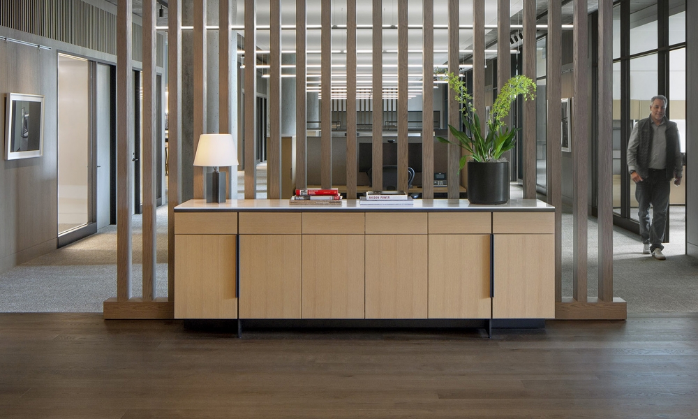 Preview of Forena | Buffet Height Credenza | Veneer Case | Glass Top | Photo: David Wakely | Design: TEF Design