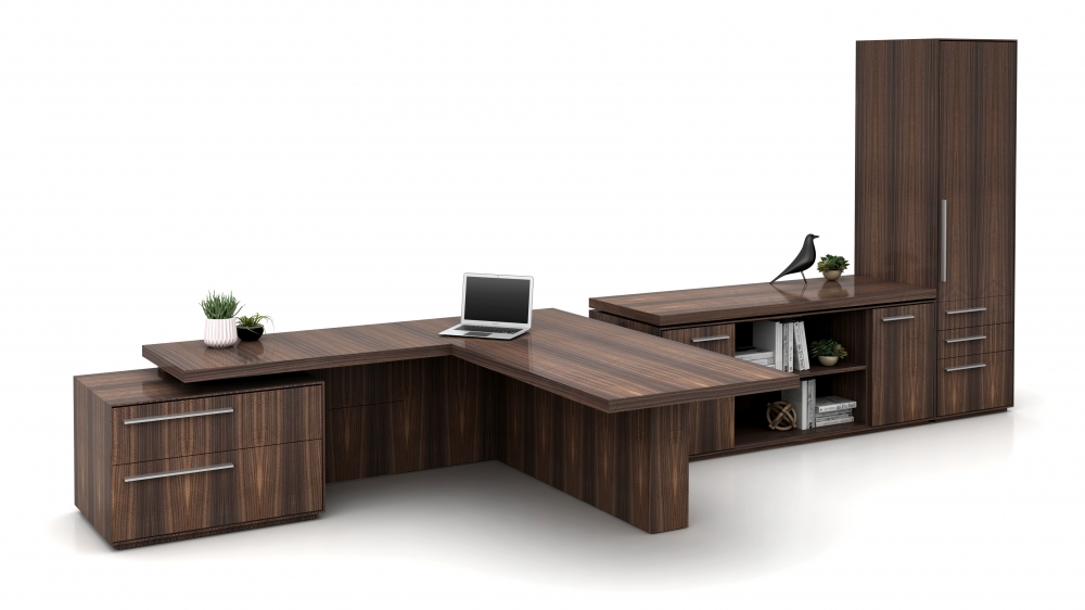 Preview of Ascari Casegood | L Shape Desk | Pedestal and Bookcase | Custom Veneer