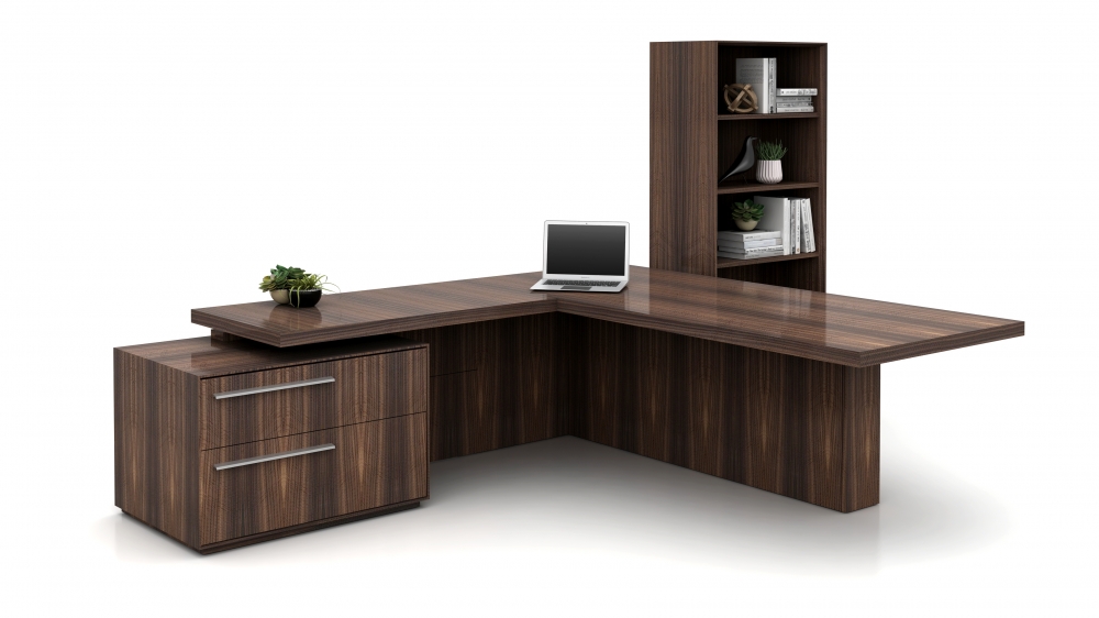 Preview of Ascari Casegood | L Shape Height Adjustable Desk | Bookcase | Custom Veneer 