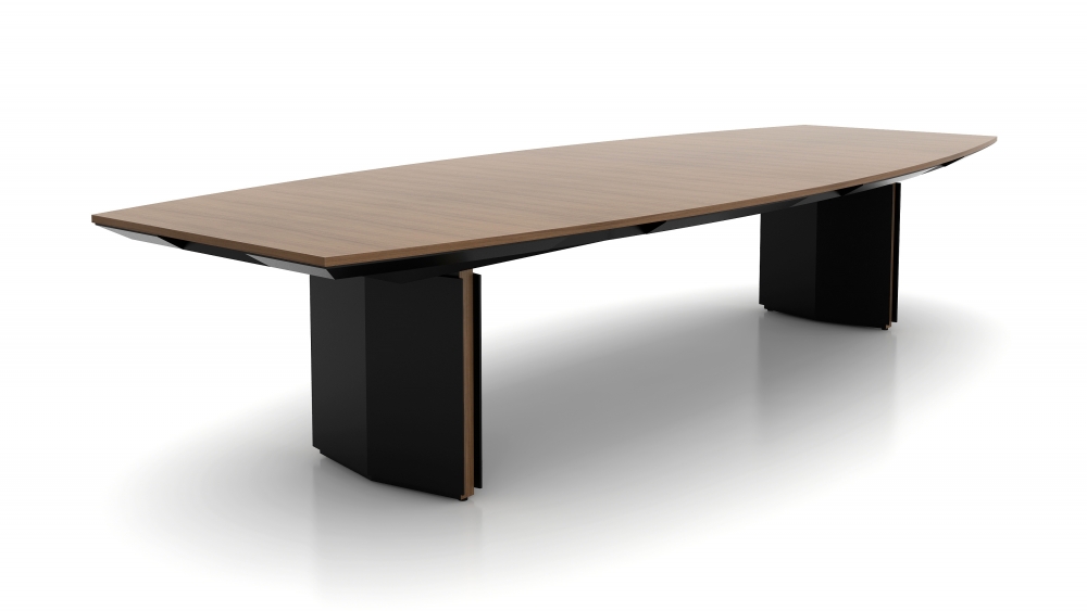 Preview of Ascari | Conference Table | Boat Shape Veneer Top | Painted Closed Panel Base | Veneer Base Reveal | 122” L