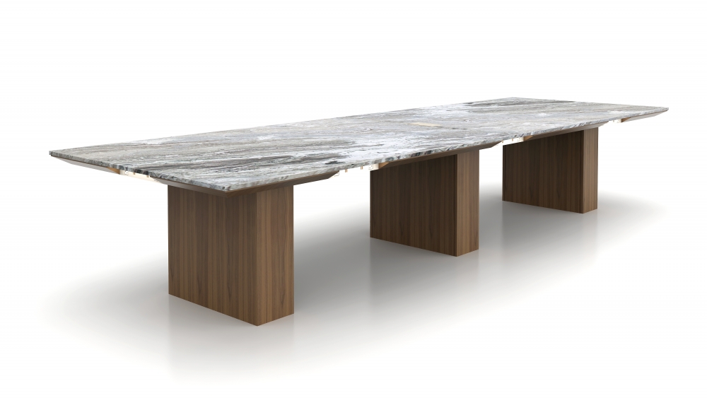 Preview of Ascari | Custom Conference Table | COM Stone Top | Low Profile Perimeter Power | Flow Rectangle Bases