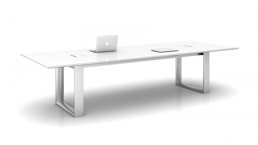 Preview of Flow | Conference Table | Glass Top | Polished Chrome Hoop Base | Power Matrix
