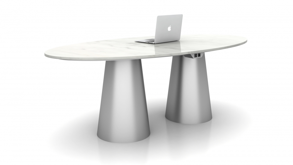 Preview of Flow | Custom Table | Ellipse Stone Top | 2 Cone Bases | Power Rails