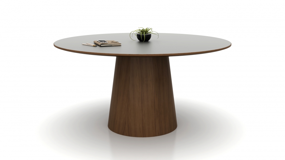 Preview of Flow | Meeting Table | Round Formica Graphite Top | Otter Walnut Cone Base 