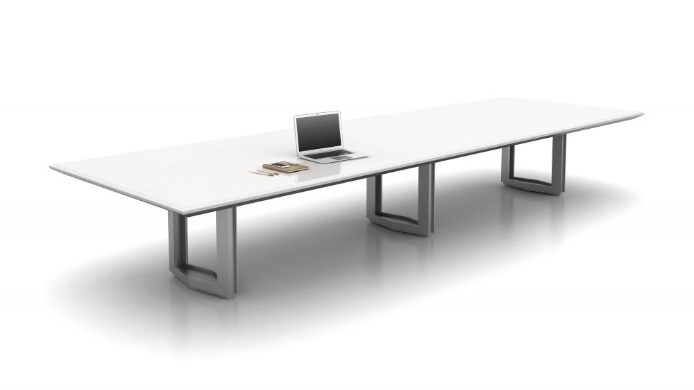 Preview of Ascari | Conference Table | Haida Quartz Top With Chamfer Edge | Open Panel Base in Foil Powdercoat 