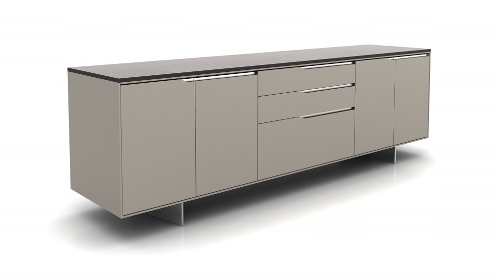 Preview of Ascari | Credenza | Painted Case | Veneer Top | Polished Chrome Details