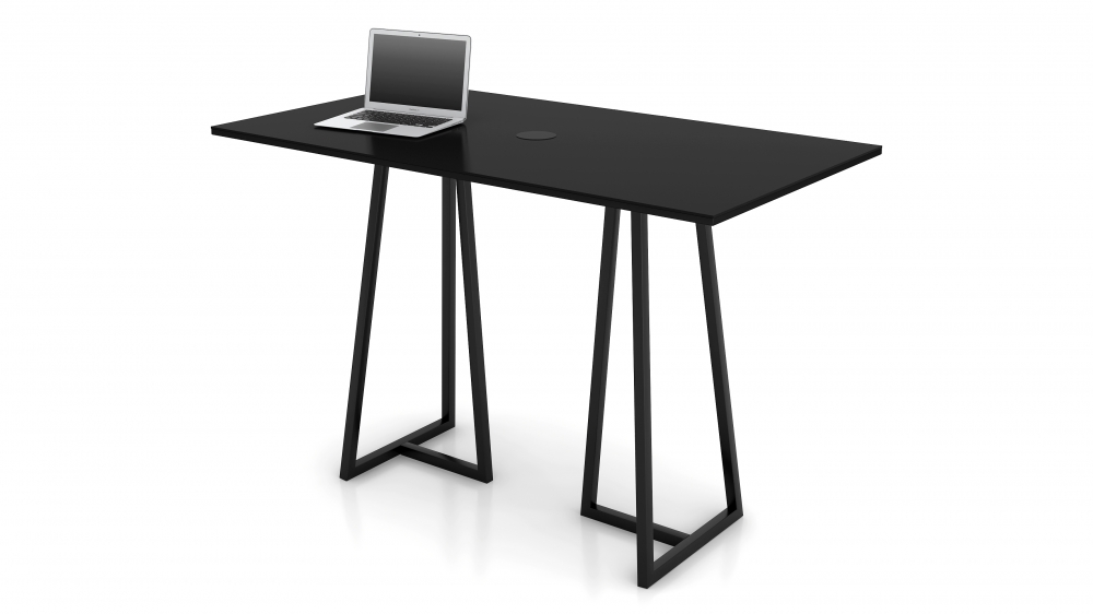 Preview of Two4Six | Meeting Table | Black Glass Top | Black Powder Coat Open Frame Base | Standing Height