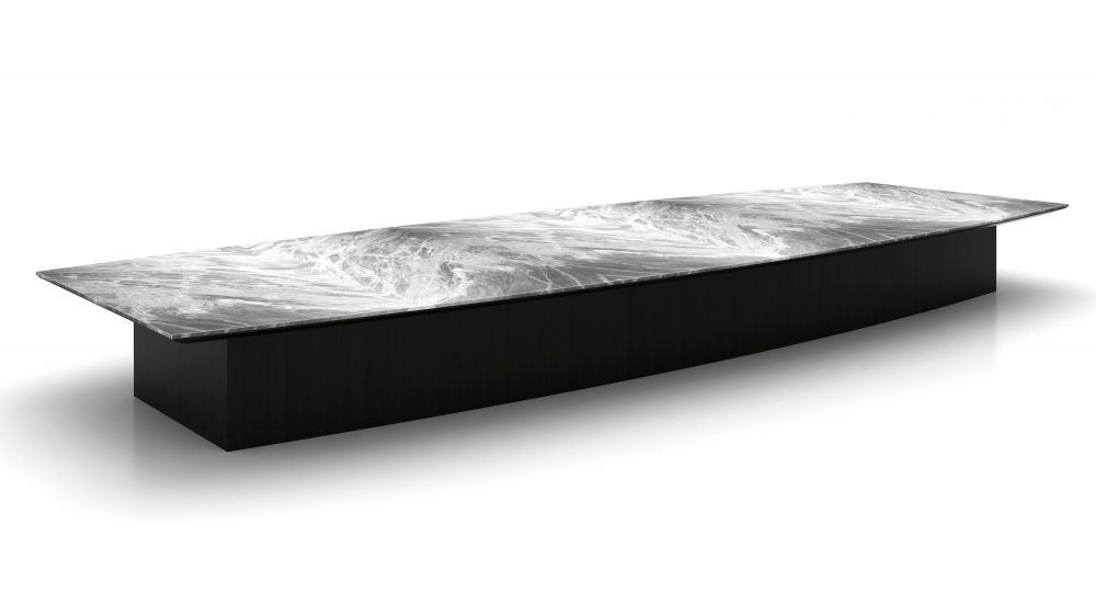 Preview of Custom Conference Table | Custom Bardiglio Nuvolato Stone | Custom Onyx Walnut Veneer Base