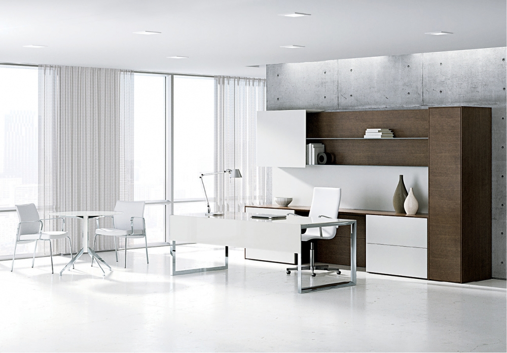 Preview of Merino | Casegood | Veneer | White Back Painted Glass | Free Standing Desk | Meeting Table