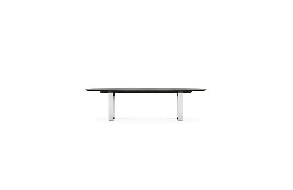 Preview of Baja | Conference Table | Soft Rectangle Veneer Top | Polished Chrome Hoop Base | 120” x 48” Size