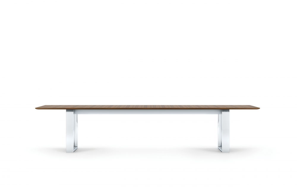 Preview of Flow | Conference Table | Rectangle M35 Marron Walnut Veneer Top | Polished Chrome Hoop Leg Base | 144” x 84” Size