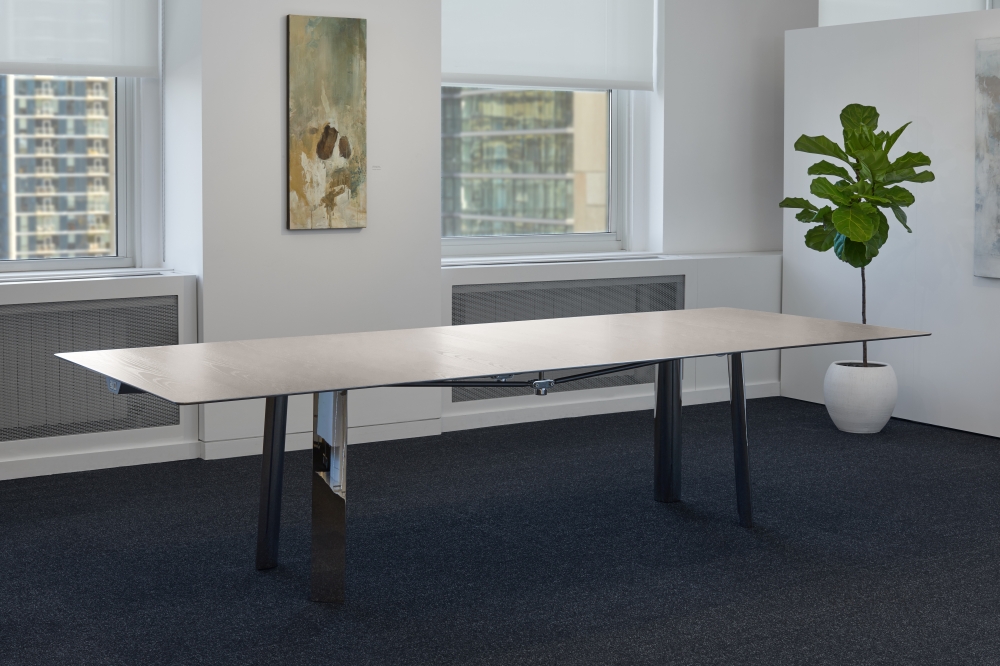 Preview of Kai | Conference Table | Rectangle Blanco Ash Veneer Top | Polished Chrome Metal Legs | Without Chairs | Chicago Showroom