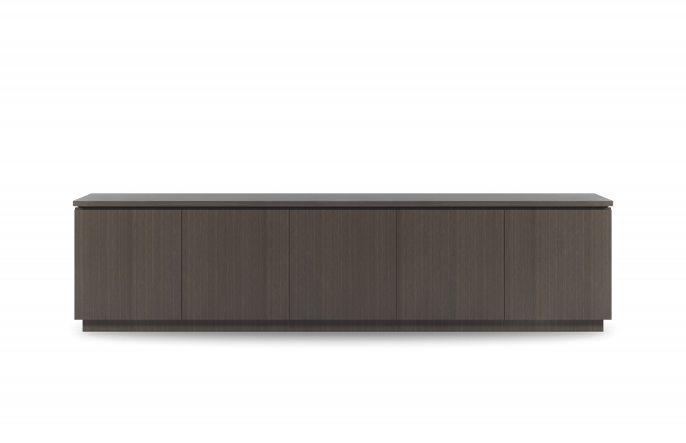 Preview of Performance Credenza | G30 Zinc Walnut Veneer | 120” Length | 5 Door Integrated Pull | Conference Height