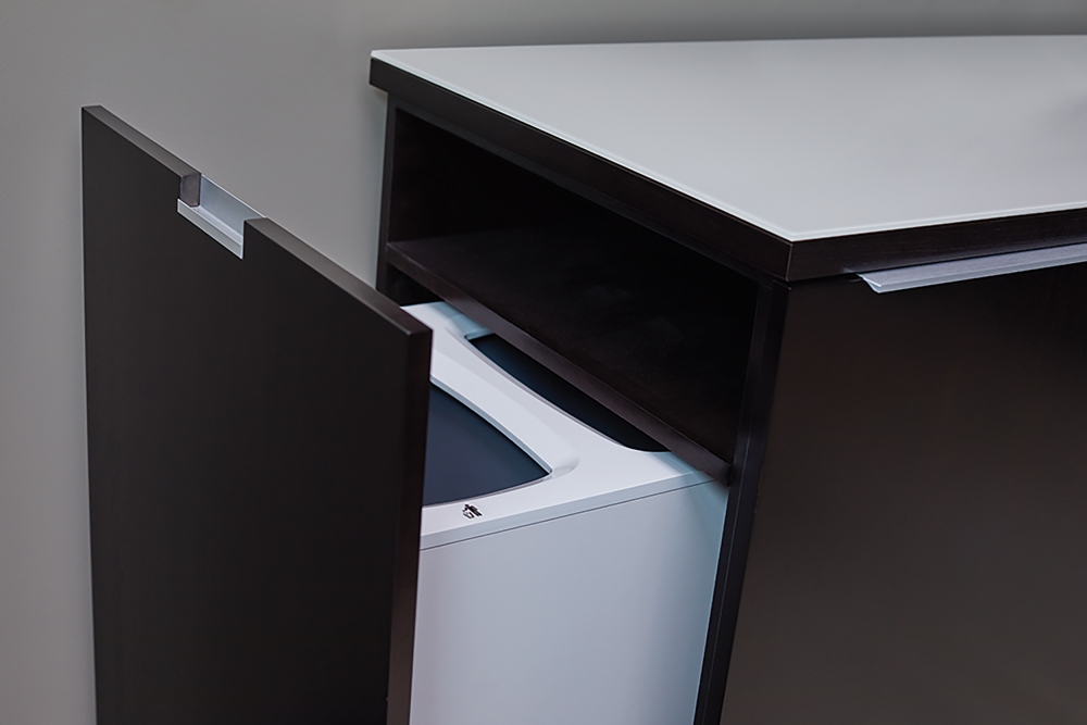 Preview of Performance Credenza | G99 Cordovan Cherry Veneer | Trash and Recycling Detail
