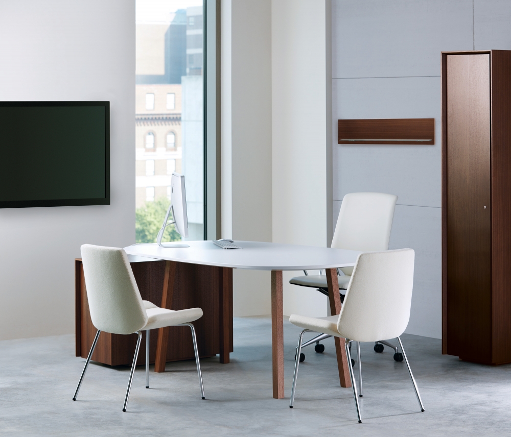 Preview of Two4Six | Meeting Table | Soft Rectangle Laminate Top | G25 Natural Walnut Veneer Post Legs | Credenza Base