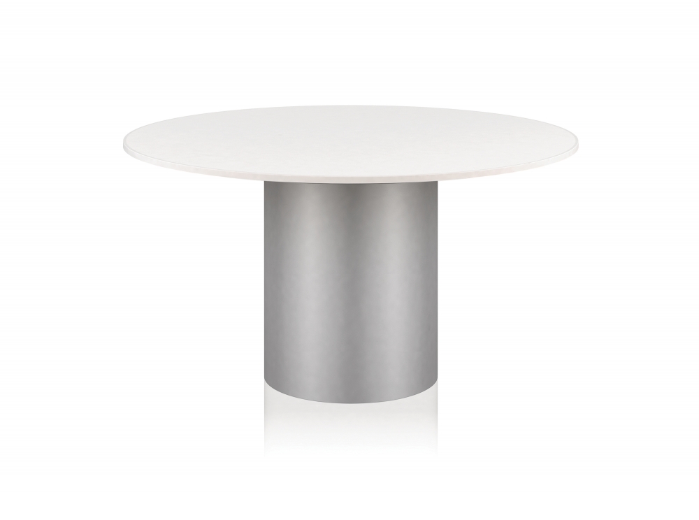 Preview of Two 4 Six | Meeting Table | Round Laminate Top | Foil Paint to Match Powdercoat Painted Cylinder Base