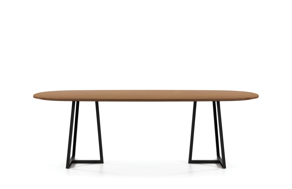 Preview of Two4Six | Meeting Table | Soft Rectangle M27 Walnut Linea Veneer Top | Black Powdercoat Open Frame Base